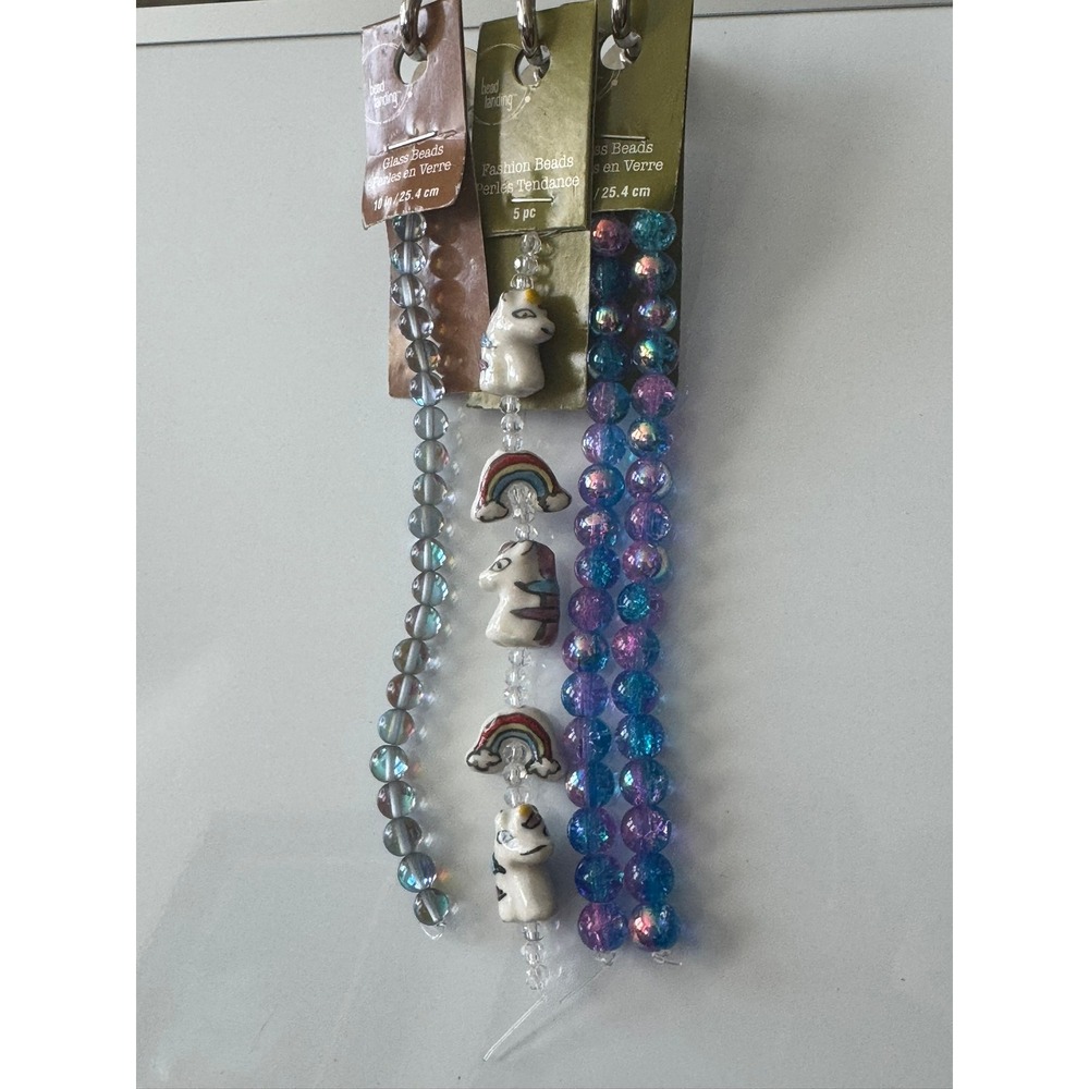 Bead Landing Glass Beads Bundle Unicorn Rainbow Iridescent Blue Purple 3 Strands - Picture 10 of 10